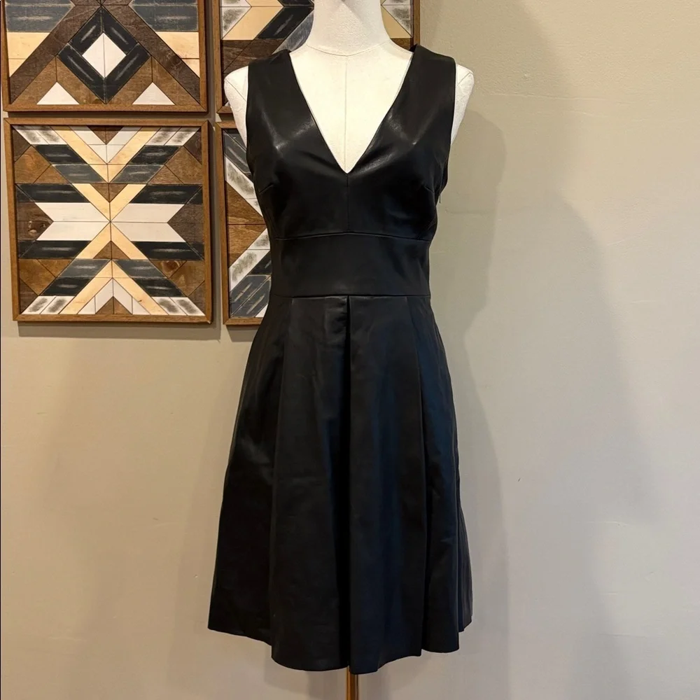 Banana Republic BR Monogram Black Lamb Leather Mini Dress size 2